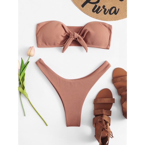 Other - Mauve Knot Front High Leg Bikini Set